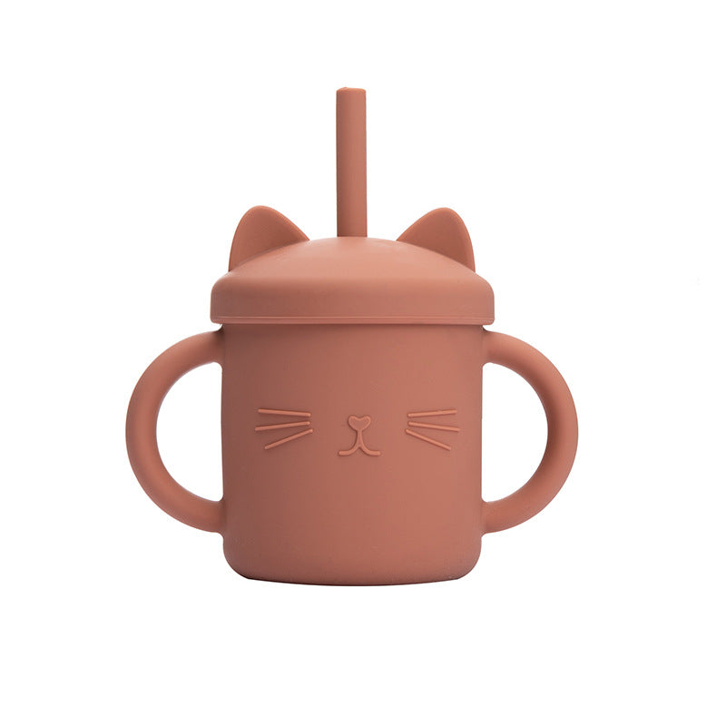 Orange Cat Silicone Cup with Straw