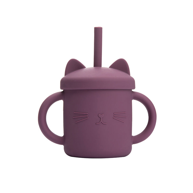 Purple Cat Silicone Cup with Straw