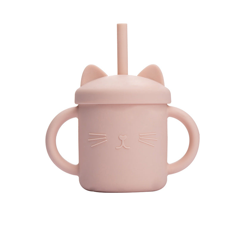 Peach Cat Silicone Cup with Straw