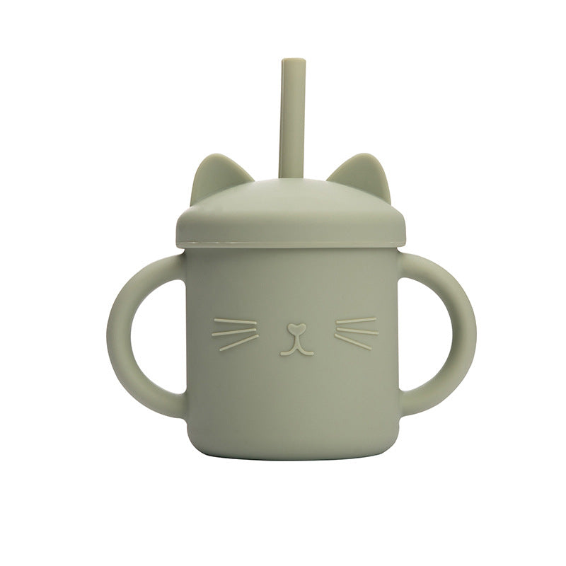 Green Cat Silicone Cup with Straw