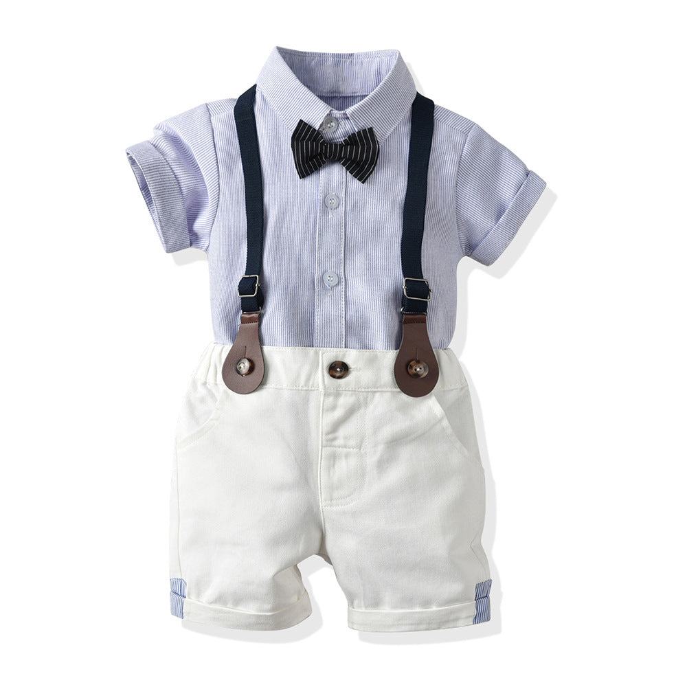 Tiny Gentleman: Baby Boy Short Sleeve Striped Shirt Suit