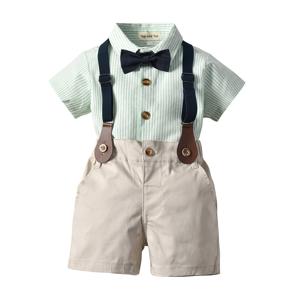 Tiny Gentleman: Baby Boy Short Sleeve Striped Shirt Suit