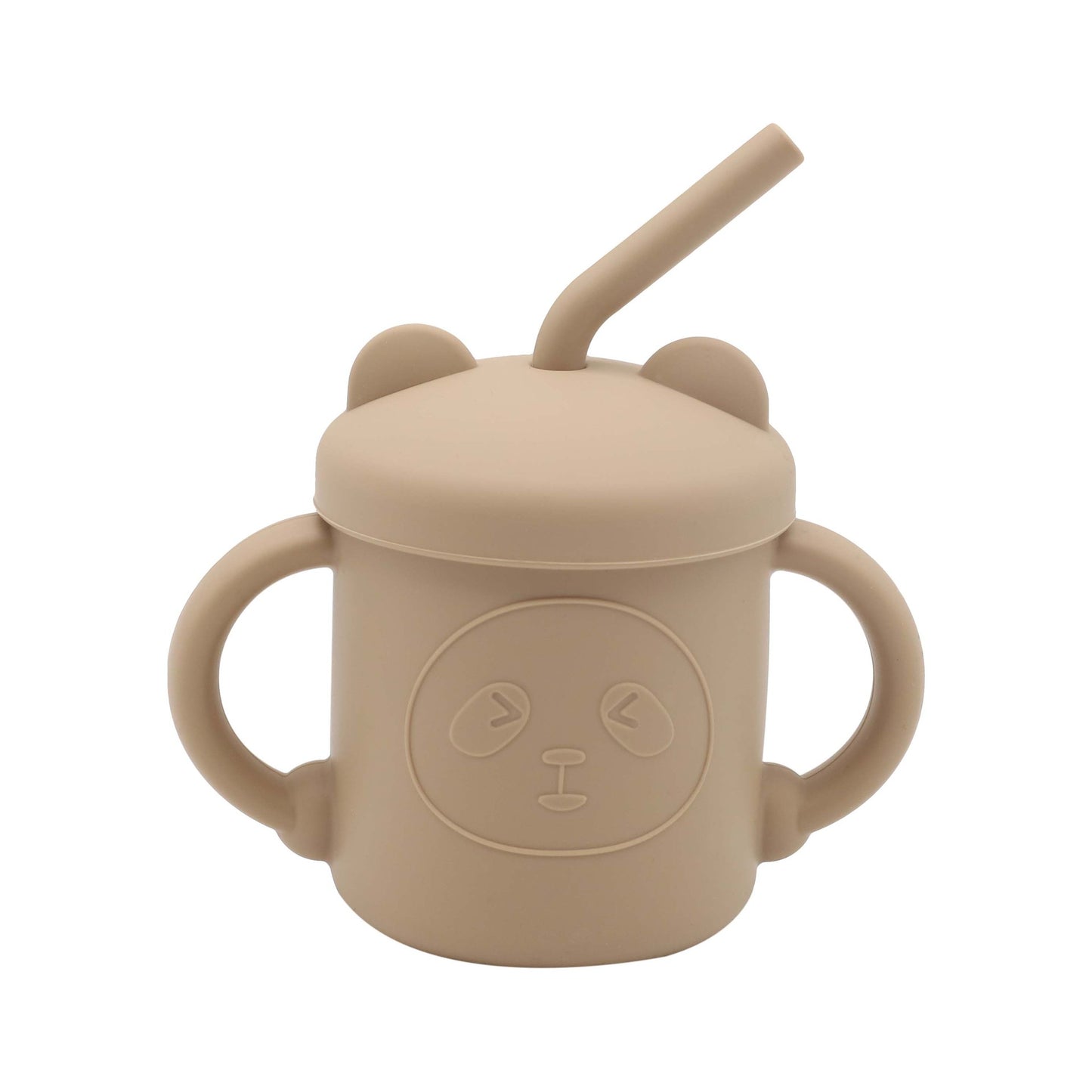 Khaki Panda Silicone Cup with Straw