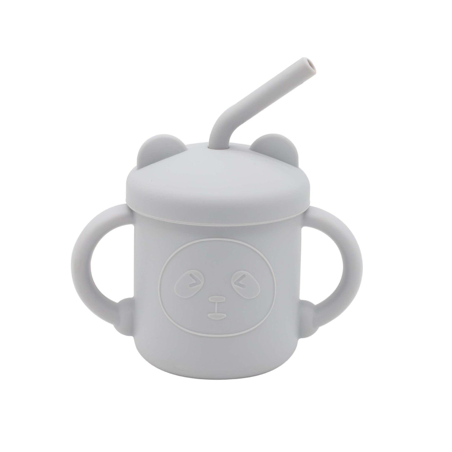 Grey Panda Silicone Cup with Straw