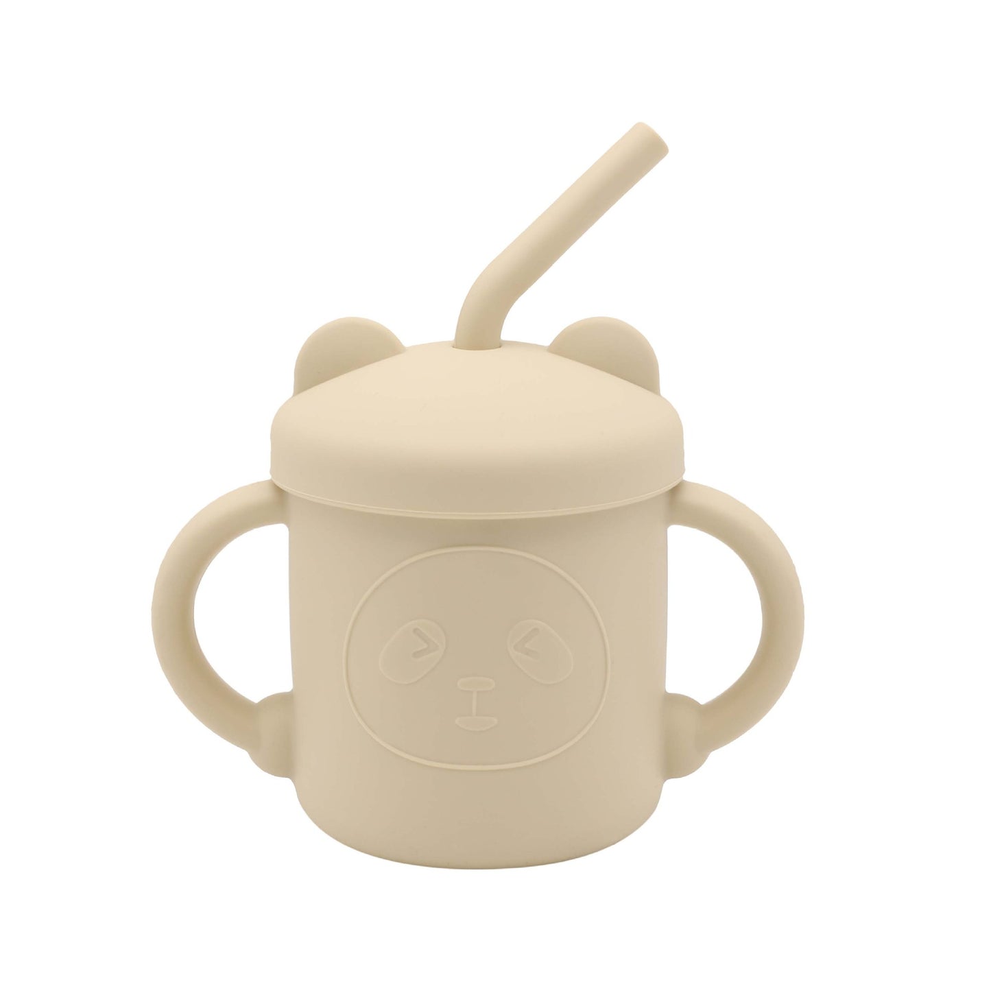 Cream Panda Silicone Cup with Straw