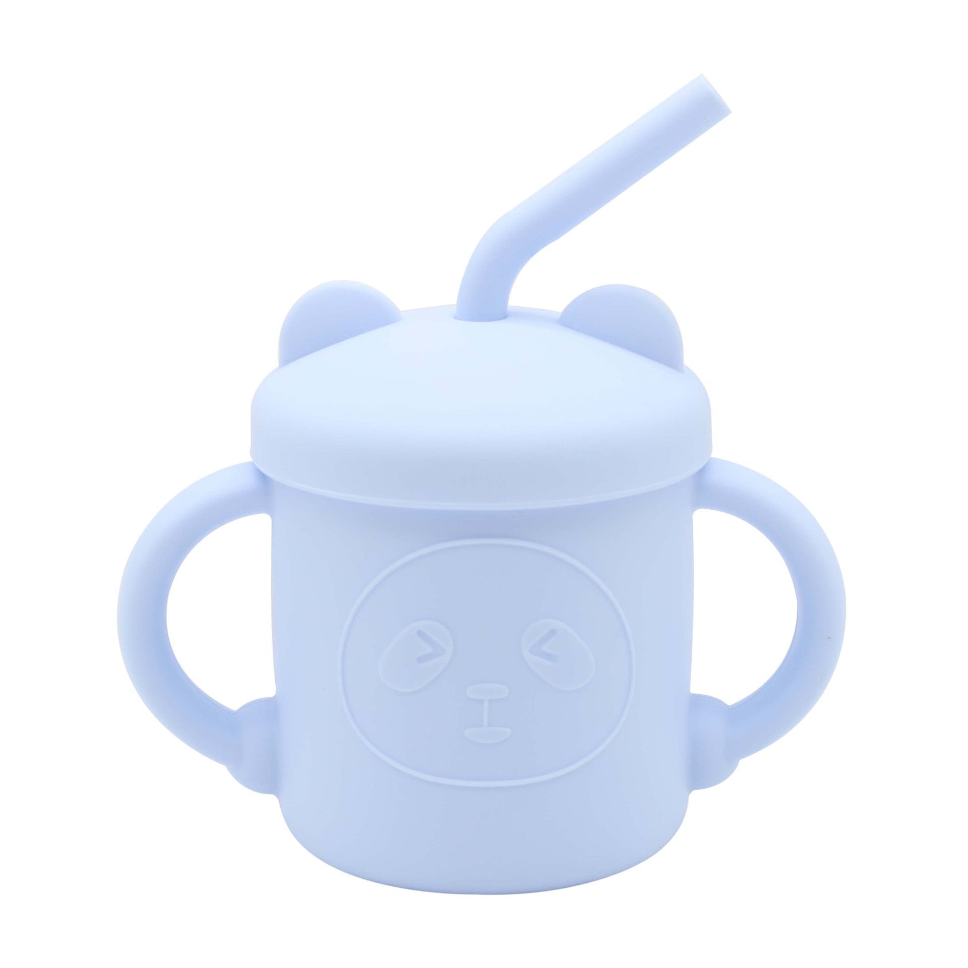 Light Blue Panda Silicone Cup with Straw