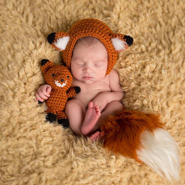 Handmade Wool Fox Doll with Matching Cap