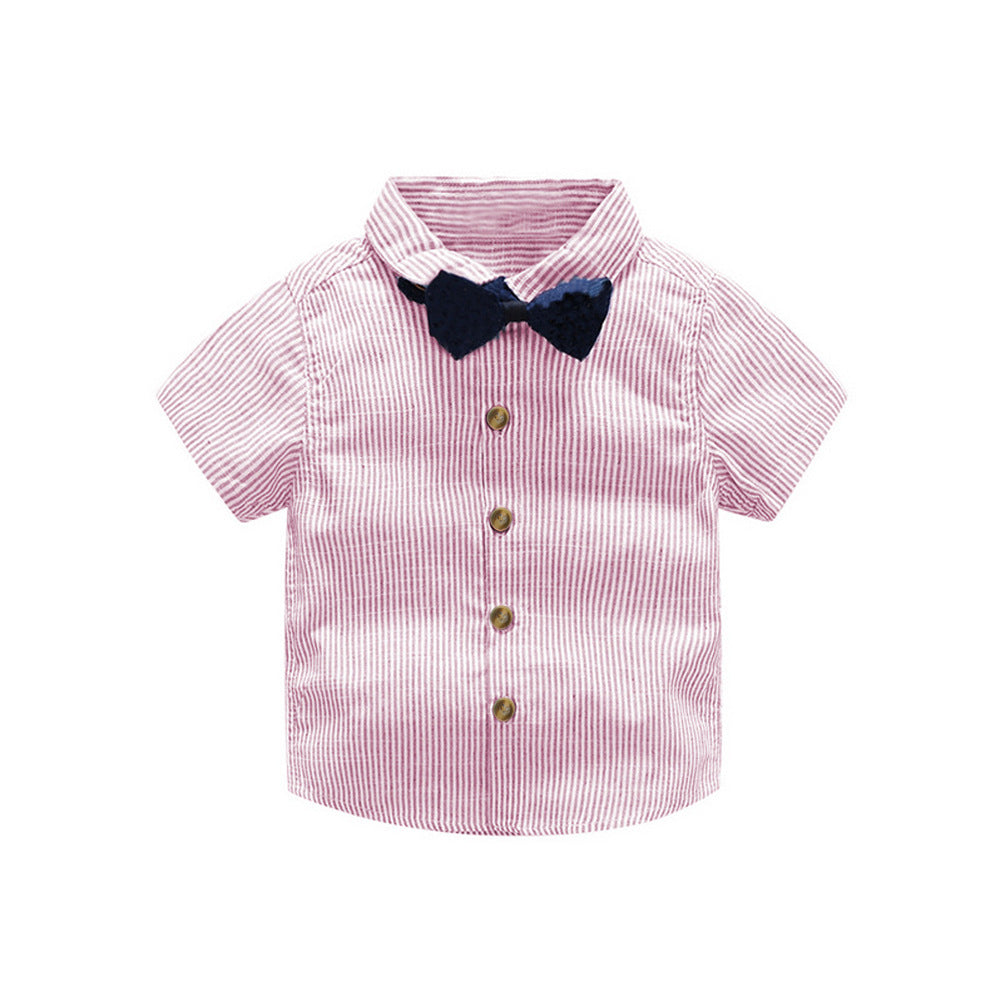 Tiny Gentleman: Baby Boy Short Sleeve Striped Shirt Suit