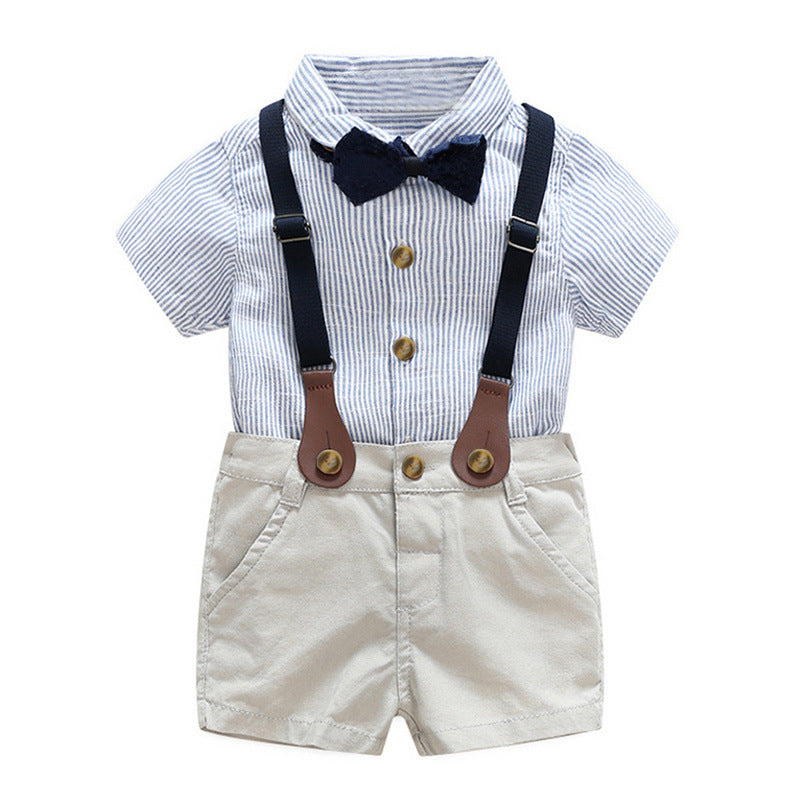 Tiny Gentleman: Baby Boy Short Sleeve Striped Shirt Suit