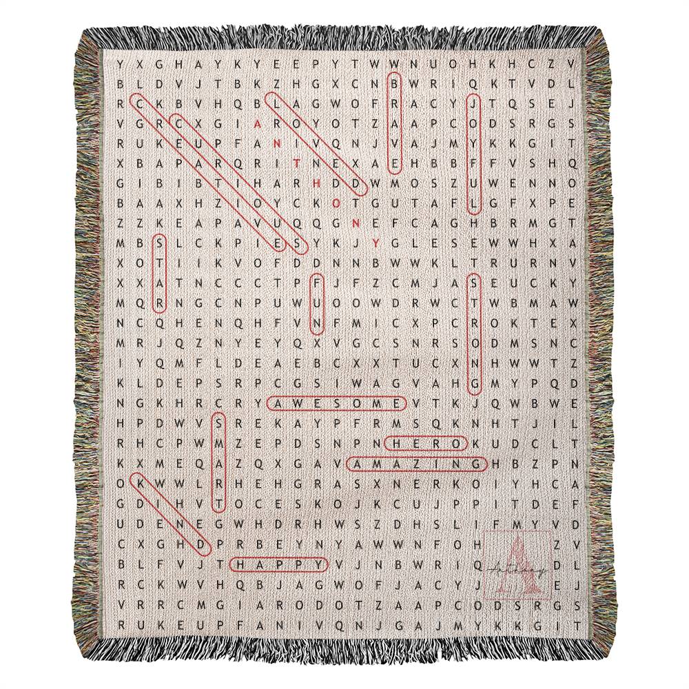 Personalized Word Search Heirloom Artwork Woven Blanket – Custom Name & Initials Keepsake