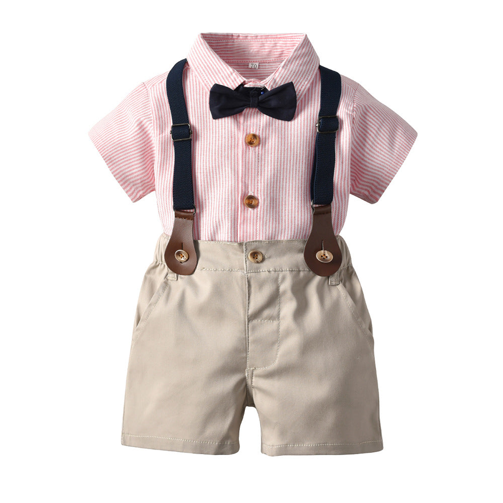 Tiny Gentleman: Baby Boy Short Sleeve Striped Shirt Suit